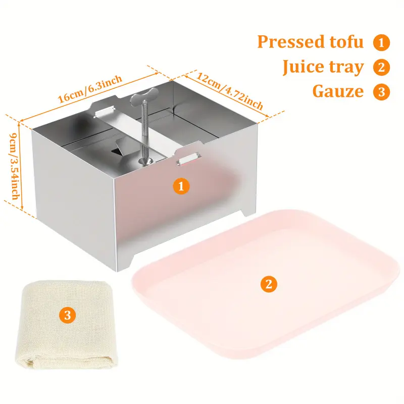 Food Grade Stainless Steel Tofu Press Kit: Adjustable Tofu Press, Detachable Mold, Drip Tray, Dishwasher Safe - Perfect for Home Tofu Making Kitchen Utensils 2