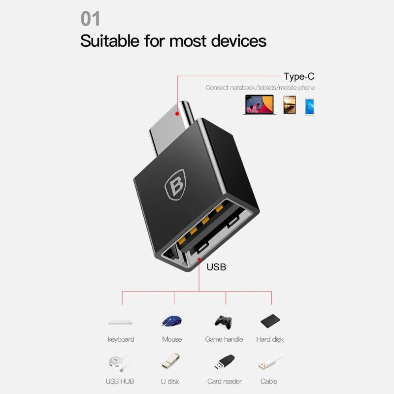 Đầu chuyển OTG usb type c sang usb full size Baseus (TYPE C- USB)/ (USB-TYPE C)/ (TYPE C-MICRO) 4