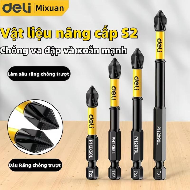 Mũi tuốc nơ vít Deli PH2 đầu vít nam châm chống trượt đầu chữ thập thiết kế chống trượt