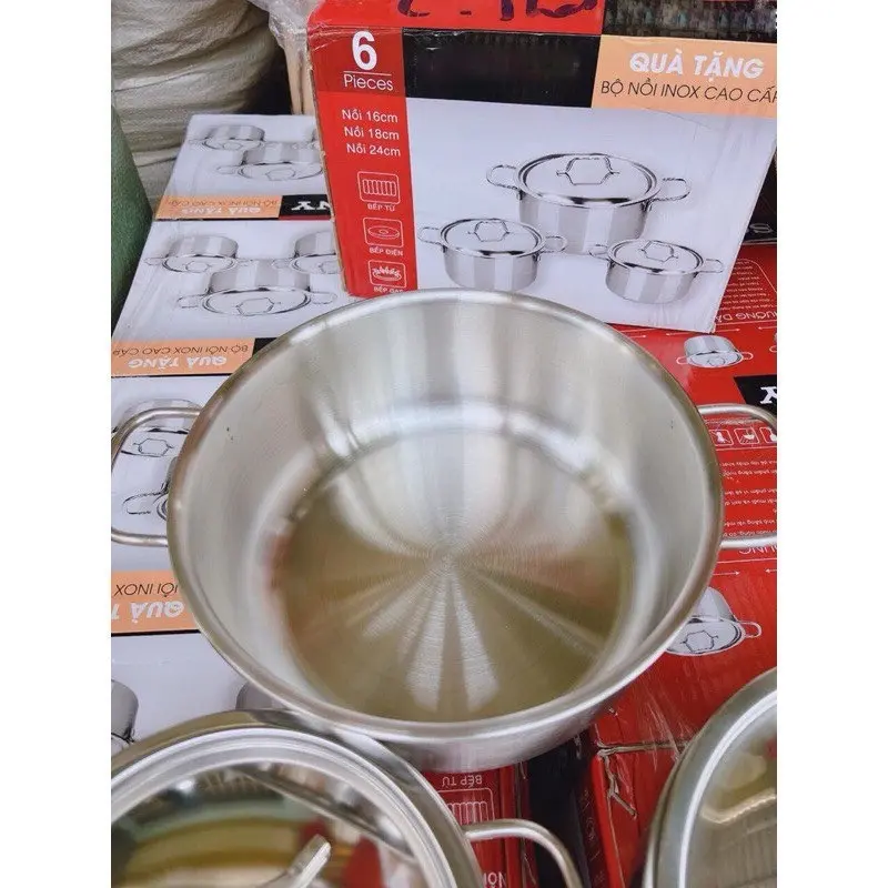 Bộ 3 nồi inox s0ny cao cấp 1 lớp inox 430 sáng bóng dùng được nhiều loại bếp kể cả bếp từ 2