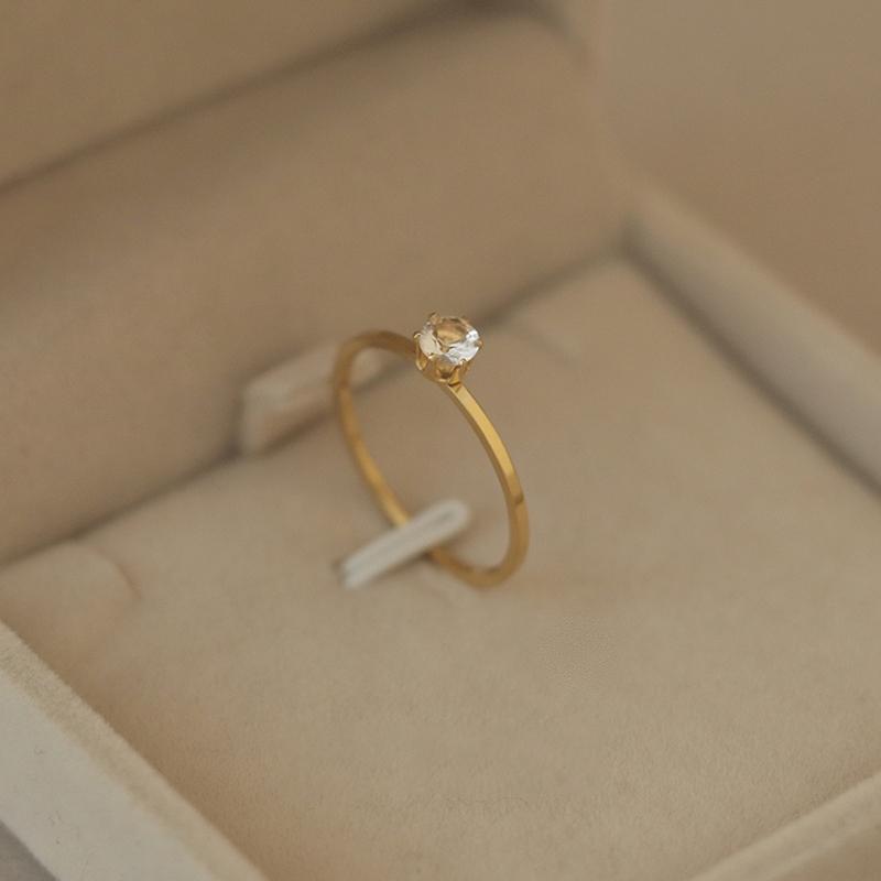 Nhẫn Thép Titan Hàn Quốc, Nhẫn Mạ Vàng 18k, Đính Đá Zircon Đơn 7