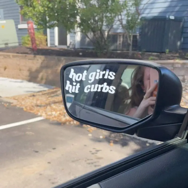 Car Hot Girl Hit Curbs Letter Pattern Sticker, 1 Count Cute Personality Decorative Car Mirror Sticker, Car Exterior Accessories 1