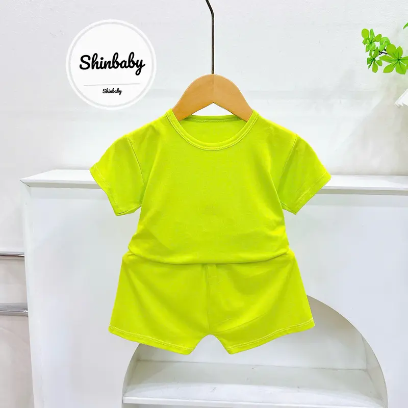Set 5 Bộ Quần Áo Cộc Tay Thun Lạnh Mềm Mát Kiểu Trơn Đơn Giản Cho Bé Mặc Nhà, Mặc Đi Học, Đi Chơi bộ  thun  dothun  lanh 2