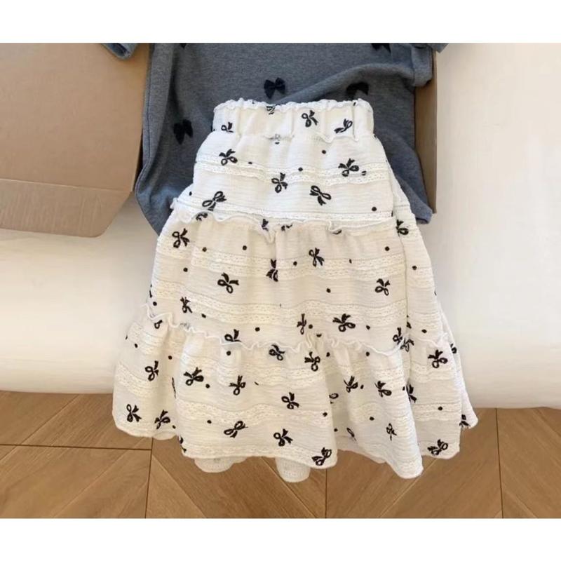 Korean Style Bow Print Lace Hollow-out Skirt Summer Small Age-Reducing Cake Dress Slimming A- line Skirt Womenswear Bottom Lingerie Lady Comfort 2