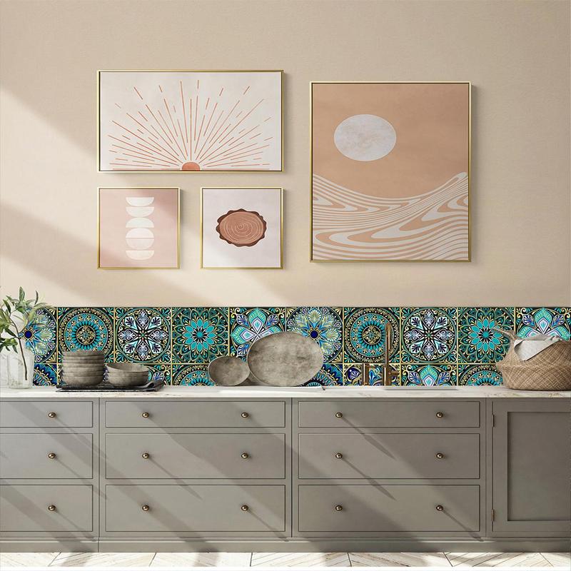 Mandala Pattern Tile Sticker, 30pcs/set Boho Style Tile Sticker, Decorative Sticker for Home Kitchen & Living Room, Boho Home, Decoration 2