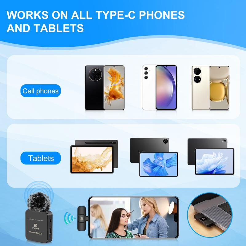 Product Introduction of Puluz Wireless Lavalier Microphone 2.4G Mic for iPhone ipad Android Type-C Phones Tablets Live Streaming Interview Vlogging 11