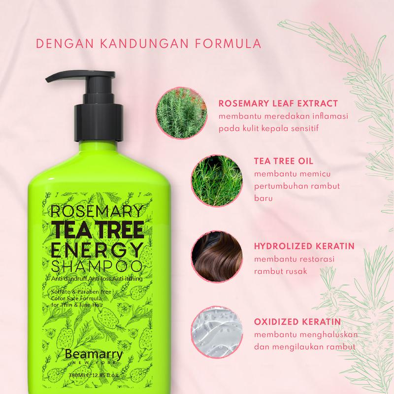Beamarry Hair Care | Shampoo Rosemary KERATIN TEA-TREE 380ml | Anti Hair Fall, Anti Oily. 3