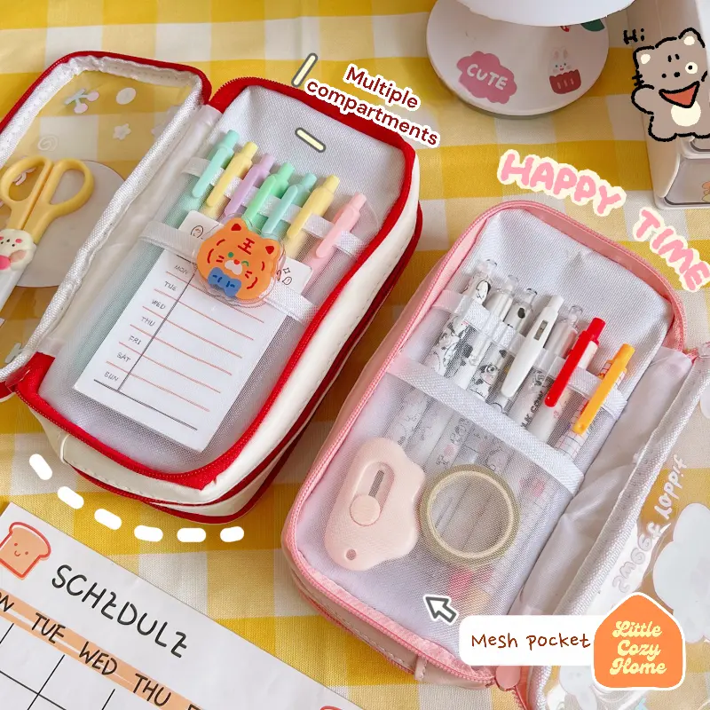 Cutie Jumbo Transparent Pencil Case / Korean Style Kotak Tempat Pensil Besar Dengan Resleting / Muat Banyak / Big Capacity With Zipper Blue Brown 5