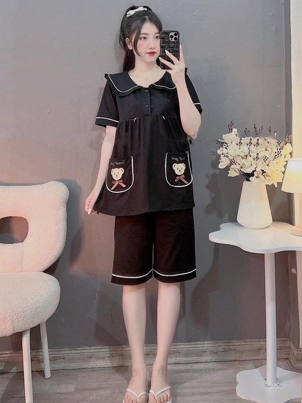 Bộ bầu - bộ sau sinh mặc nhà - ( Lửng - Túi Thêu Đầu Gấu ) - chất liệu Thun Cotton Mềm mát 2