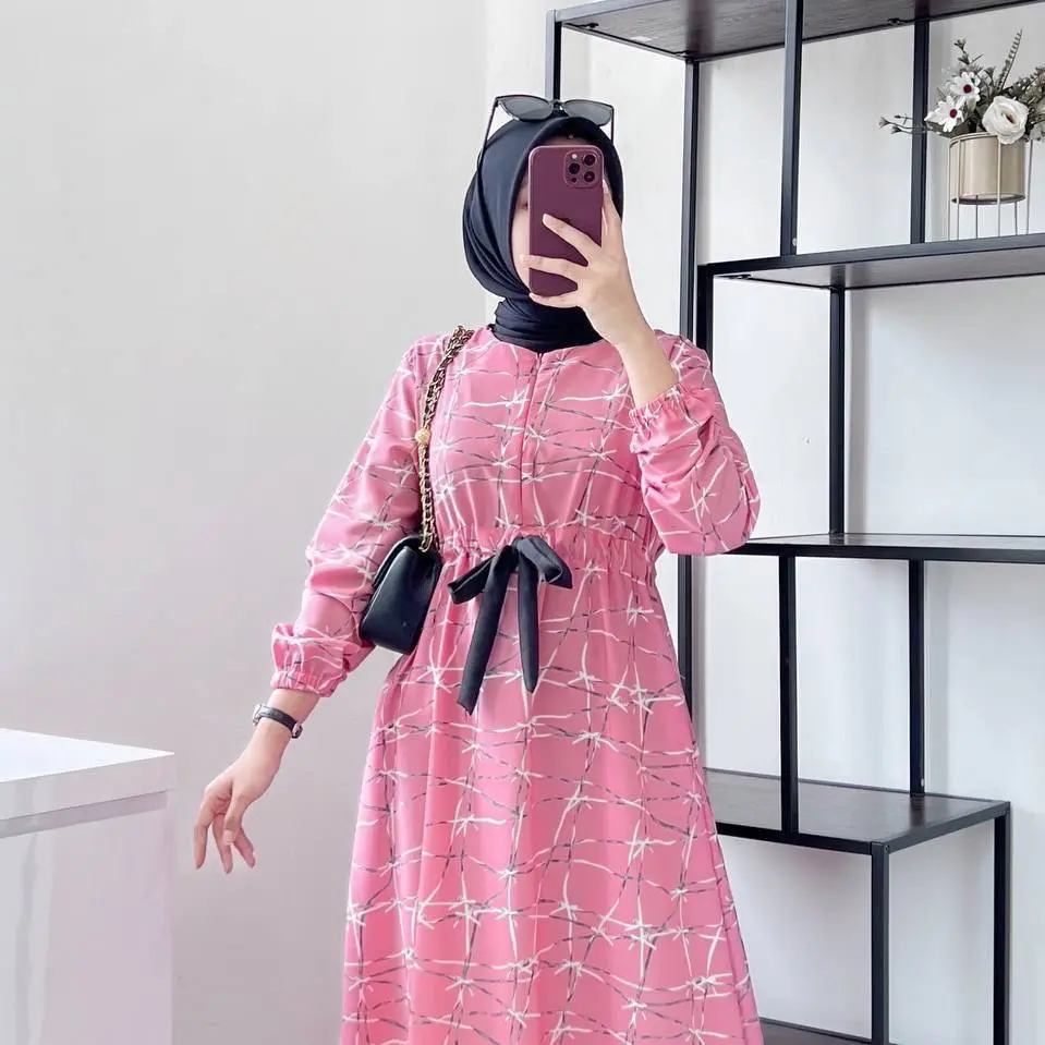 MEERA ABSTRAK DUSTY - WOLLPEACH PREMIUM Flowy Lembut Muslim Nyaman Panjang Serut Wolfis