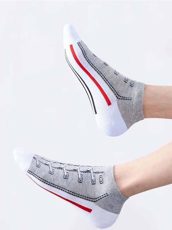 Men's Graphic Ankle Socks, Casual Comfy Breathable Low Cut Socks for Daily Wear, 5 Pairs Knit Anklets for Men, Summer Men's Socks & Hosiery, Socks for Men, Mens Clothing 8