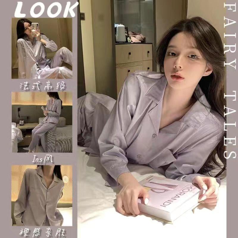 Product Introduction of Bộ Đồ Ngủ Lụa Lạnh Jacquard, Cao Cấp, Quần Dài Tay Dành Cho Nữ, Mỏng, Thích Hợp Cho Mùa Hè, Lý Tưởng Cho Sinh Viên, Làm Bằng Lụa Ins, Đồ Mặc Nhà 23