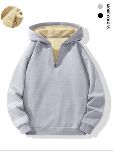 Men's Solid Drop Shoulder Zip Up Hoodie, Regular Fit Casual Thermal Lined Long Sleeve Hooded Sweatshirt for Fall, Men's Top for Daily Wear