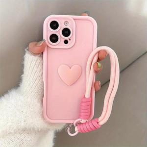 Funda para celular en forma de corazón con cordón, cubierta protectora linda, accesorios para celular compatibles con iPhone 11 12 13 14 15 16 Pro Max, funda
