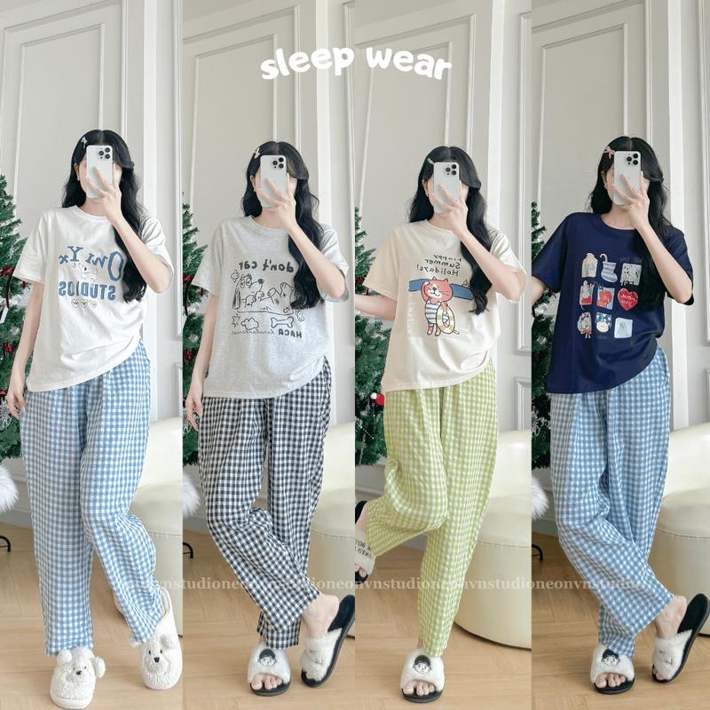  Đồ Bộ Mặc Nhà Áo tay ngắn mùa hè quần Dài đũi mềm mại NEONVN  Cotton 2C thoáng mát Mẫu in độc đáo size M L XL sản xuất tại Việt Nam 