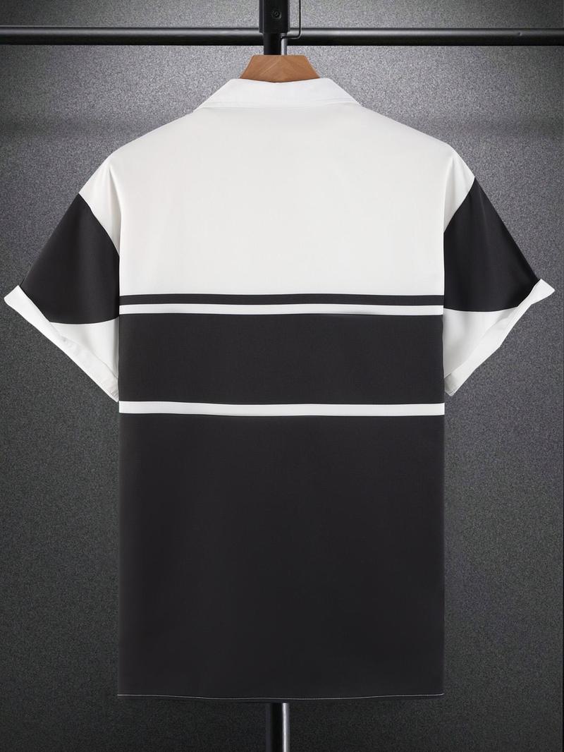 Product Introduction of Men's Regular Fit Colorblock & Number Print Short Sleeve Shirt, Casual Racing Print Open Front Top for Spring & Fall, Fashion Men's Clothes for Daily Wear 2