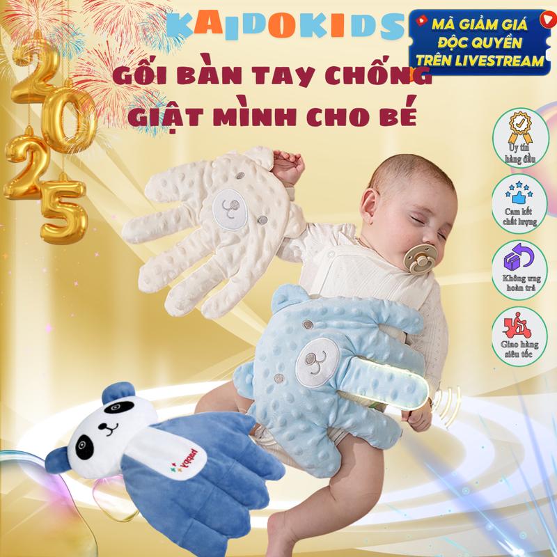 Gối bàn tay chống giật mình cho bé hình thú - giảm đầy hơi khó tiêu, giúp bé ngủ ngon - Kích thước 37x24cm Nhộng Chũn Kem
