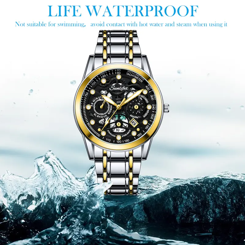 Sunlifex Jam Tangan Pria Original Display Kuarsa Anti Air Tali Stainless Steel Santai Mode Jam Tangan Cowok SL9001 7