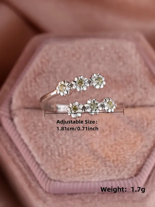 S925 Sterling Silver Flower Design Cuff Ring, Adjustable Ring for Women & Girls, Fashion Jewelry for Party, Daily Clothing Decor, Trendy All-match & Exquisite Jewelry for Anniversary Gift, Valentine's Day Gift for Her, Mother's Day Gift 1