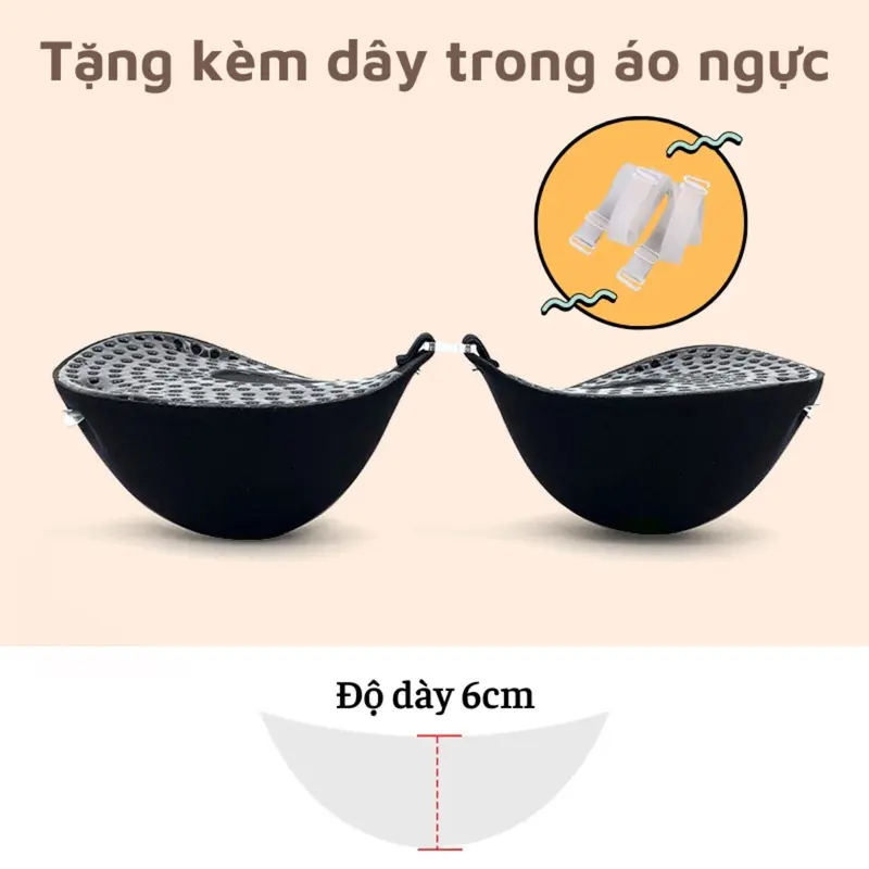 Áo Dán Nâng Đệm Dày 6cm Cài Trước Tạo Khe Siêu Nâng Siêu Dính Kèm Dây Trong EVA BRA - P41 Kem Nữ Women 7