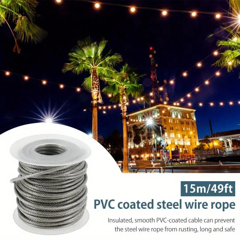 Stainless Steel Wire Rope Hanging Kit, Outdoor String Light Hook Tightening Line Pack, Garden Wire Rope, Outdoor Tent Rope, Cleaning Rope Kit, Tension Rope, Suspension Rope, Adjustable Hanging Ropes 2