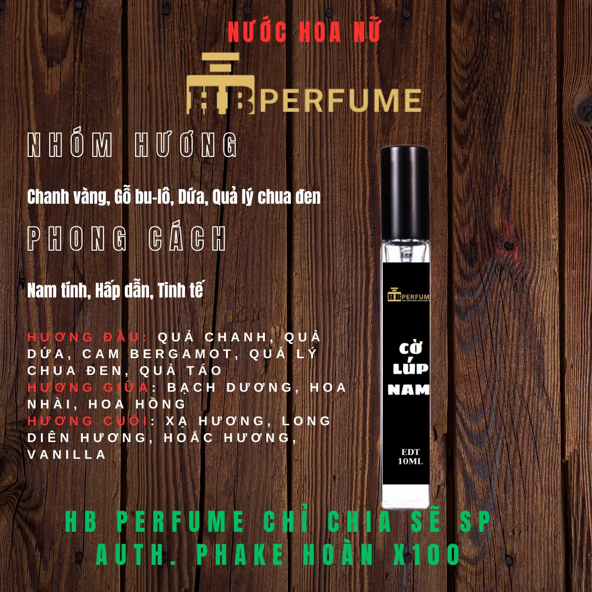 [Chuẩn Auth]HB Perfume. 10ml CỜ LÚP NAM. Nước hoa nam. Phake hoàn 10 0tr
