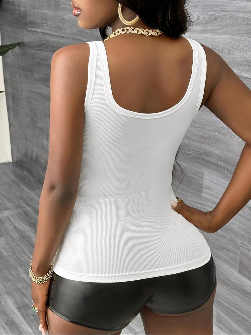 Product Introduction of Women's Solid Color Ribbed Sports Tank Top, High Stretch Casual Comfortable Breathable V Neck Sleeveless Top for Daily Wear, Ladies Sportswear for All Seasons 6