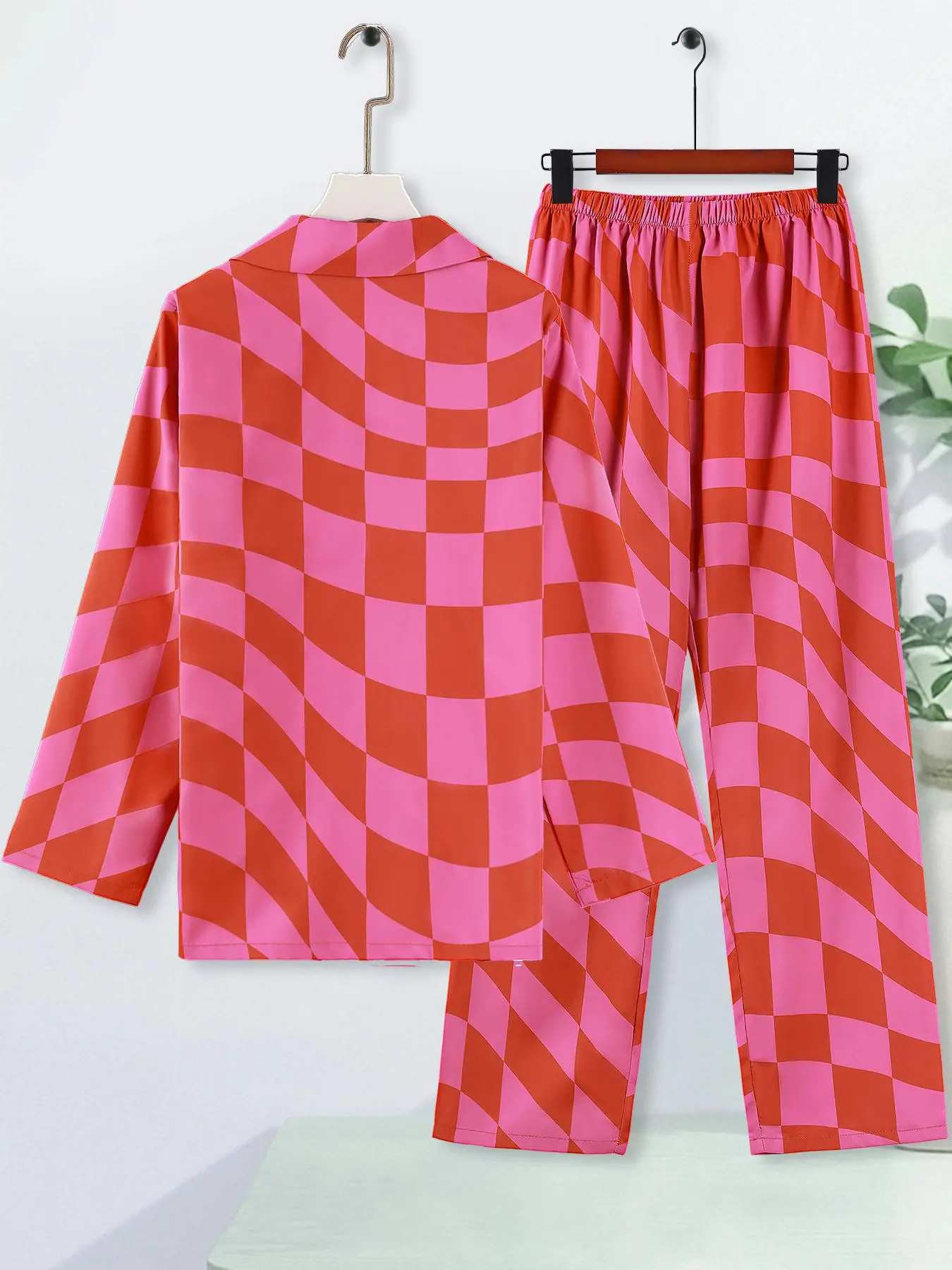 Women's Plaid Print Top & Pants Pyjama Two-piece Set, Casual Comfy  Long Sleeve Top & Trousers Pj Set, Ladies Sleepwear for All Seasons