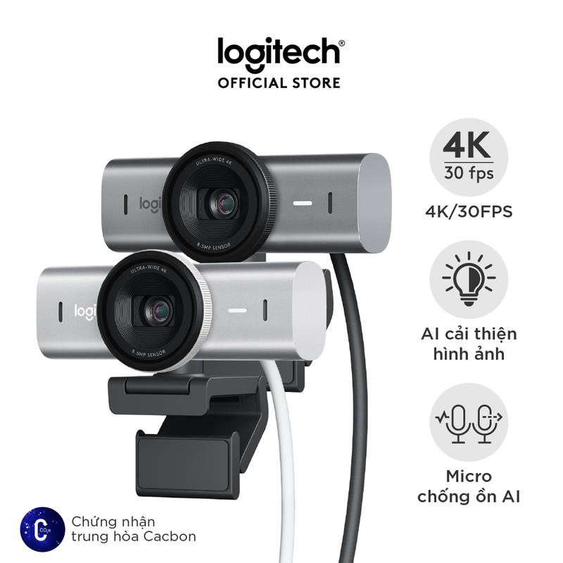 Webcam Logitech MX BRIO Ultra HD 4K - Hội họp & truyền trực tuyến, Mic kép giảm ồn, Show Mode, USB-C cam  gaming