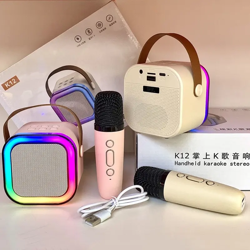 ( LOẠI 1+) Loa và micro Bluetooth K12 phổ biến tích hợp phát sóng trực tiếp ngoài trời karaoke tại nhà có micro Loa Bluetooth Loa và micrô Bluetooth K12 Củ Loa 0