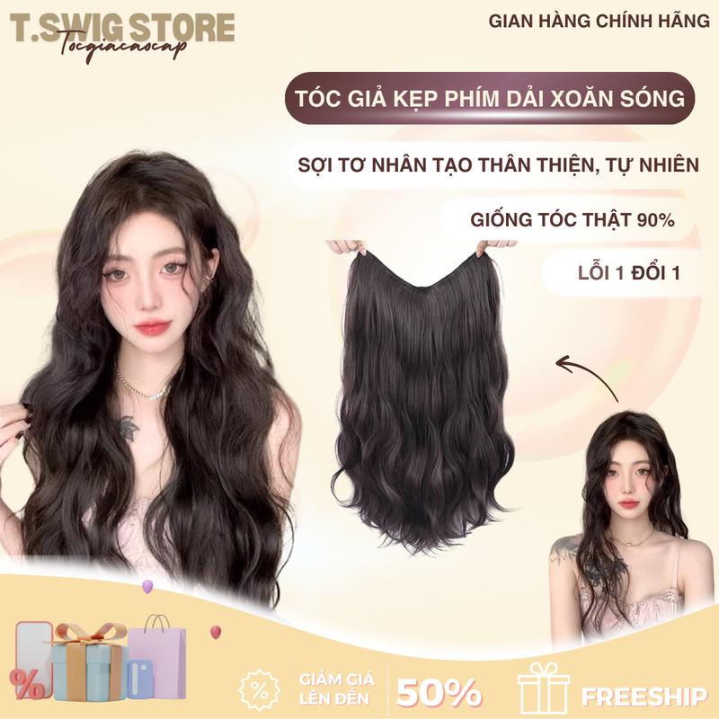 ( Tăng light Kẹp )Tóc Kẹp Dải Xoăn Sóng Tiện Dụng, Tóc Kẹp Làm Phồng Tóc 60cm Women Wig