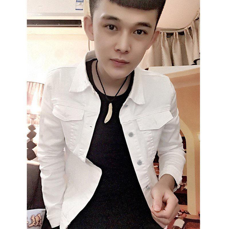 Áo Khoác Denim, Dành Cho Nam Giới, Phong Cách Mùa Xuân Và Mùa Thu, Thiết Kế Hợp Xu hướng Dáng Ôm, Màu Trơn Phong Cách Hàn Quốc, Chàng Trai Thông Minh, Thích Hợp Cho Mùa Xuân, Áo Khoác Nam 1