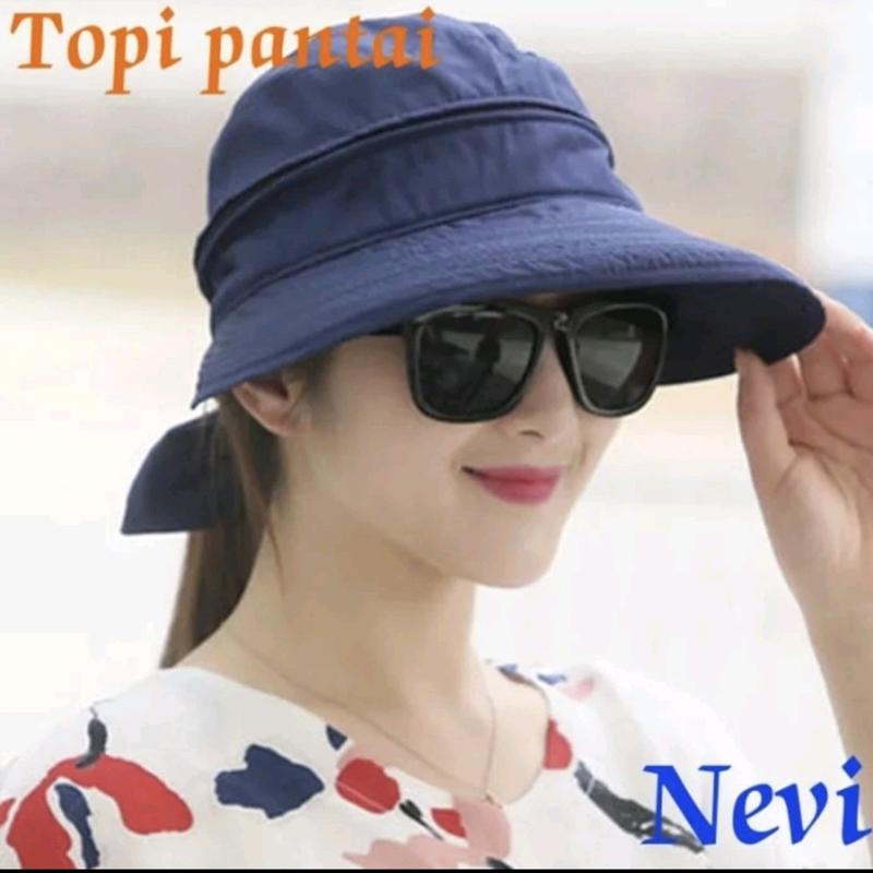 topi pantai wanita lebar tutup kepala bisa di lepas varian 6 warna- import 4