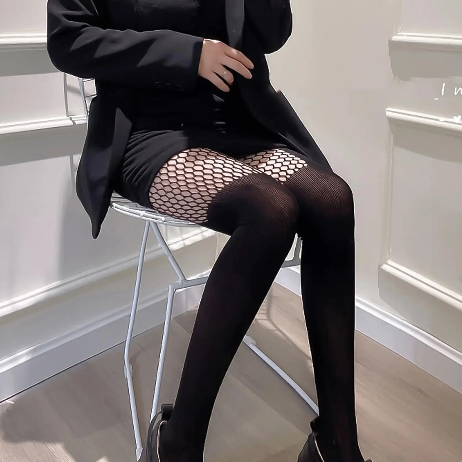 Women Gothic Sexy Sheer Hollow Tights Pantyhose Suspenders Fishnet Cut-out Mesh See Through Stockings for Lolita Nightclub