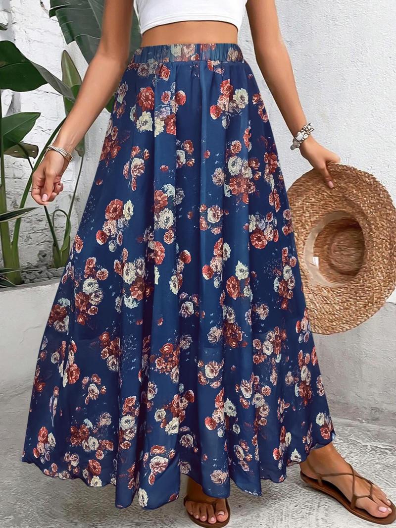 Product Introduction of Women's Floral Print Skirt without Top, Elegant Boho Style Skirt for Beach Holiday Vacation, Ladies Bottoms for All Seasons 3