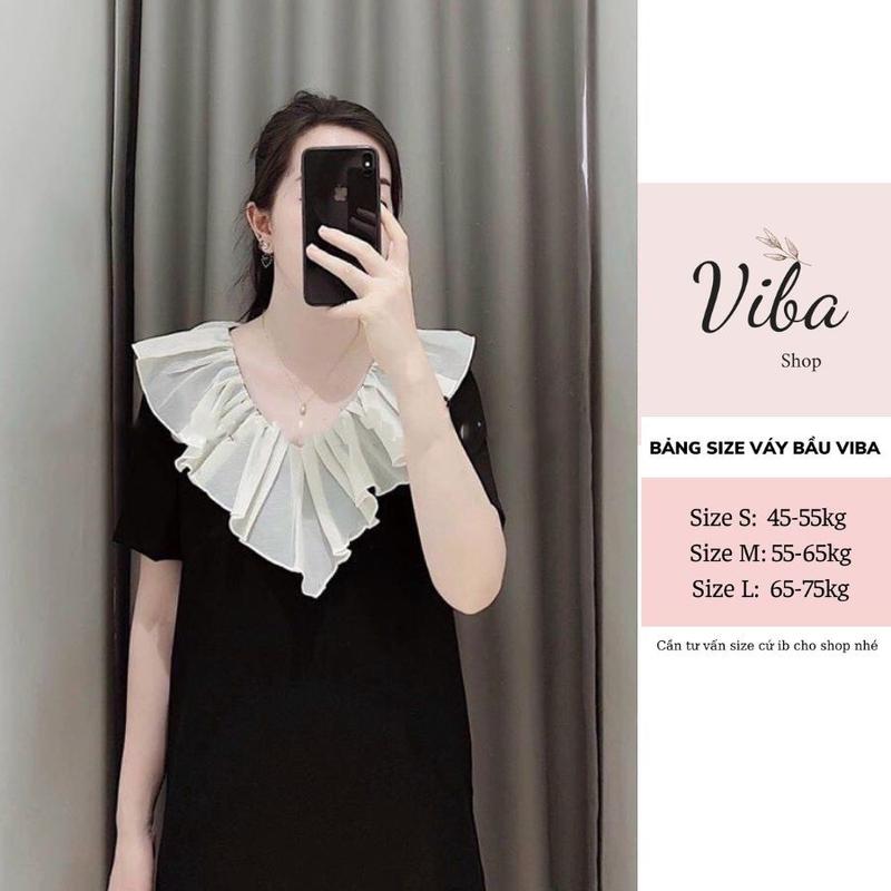 Váy bầu dự tiệc đẹp VB34 sẵn size S M L đầm bầu công sở màu đen bèo cổ kem