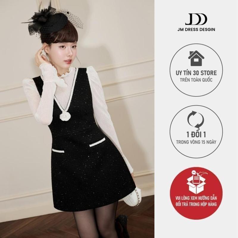 Đầm Tweed Cổ V Chân A Phối Ren 1F17.2509TW. Đầm Dự Tiệc Sang Trọng Phong Cách Classic Vintage Thiết Kế Bởi JM Dress Design 