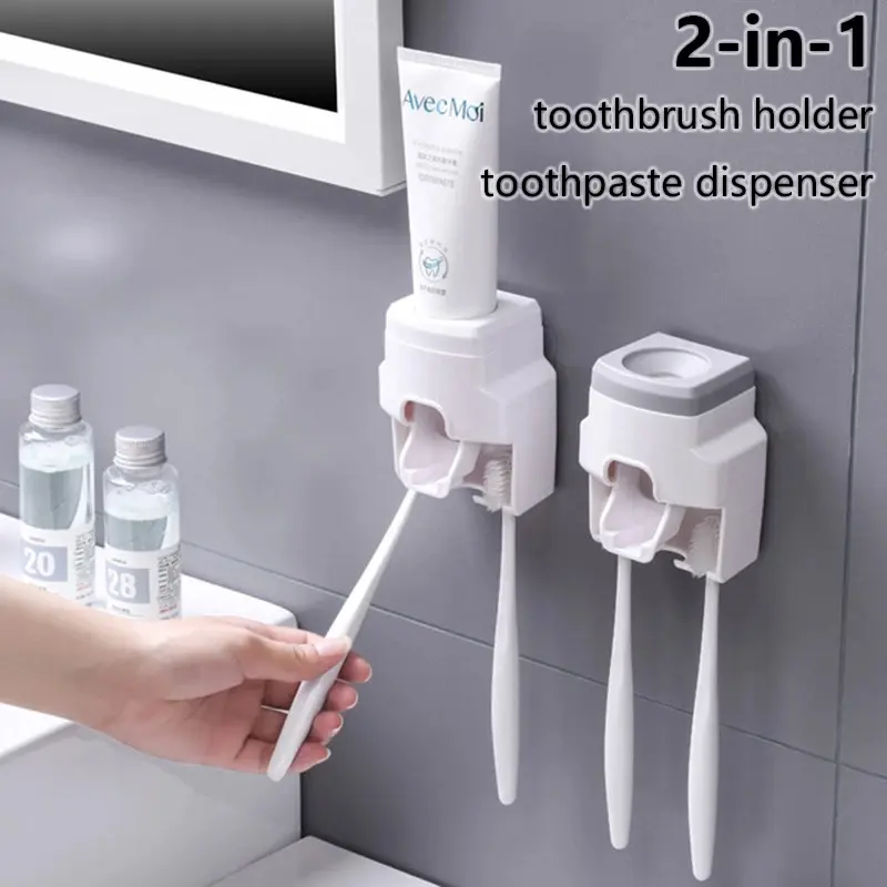 [Featured] Creative Wall Mount Automatic Toothpaste Dispenser Toothbrush Holder Set/Waterproof Lazy Toothpaste Squeezer Toothbrush Holder/Family Hygienic Rolling Automatic Squeezer