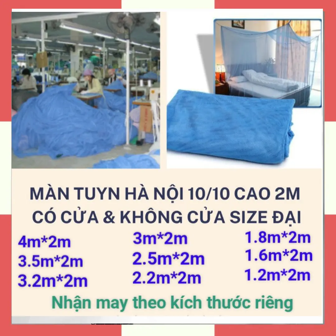 [RẺ CHƯA TỪNG CÓ] Mùng Màn Tuyn Chống Muỗi Hà Nội 10/10 Đủ Kích Thước / Mùng Tuyn, Màn Tuyn Xanh Biển Cỡ Lớn Cao 2m Đủ Size (4mx2m, 3.5mx2m, 3.2mx2m, 3mx2m, 2.5mx2m, 2.2mx2m, 1.8mx2m, 1.6mx2m, 1.2mx2m