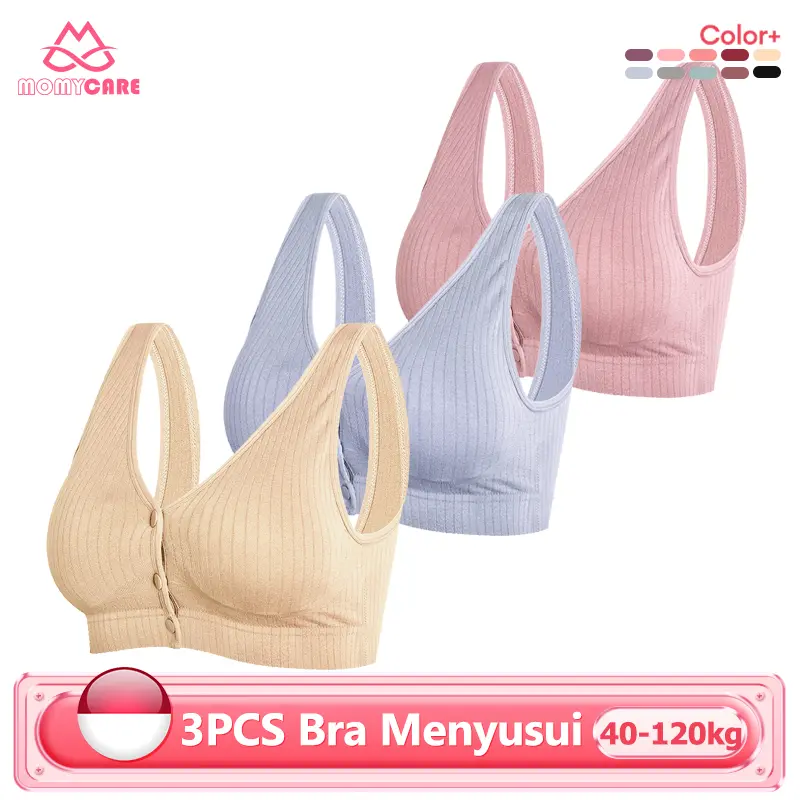 3PCS Bra Menyusui Kancing Depan Tanpa Kawat Katun Bh Jumbo Push Up 1018bra