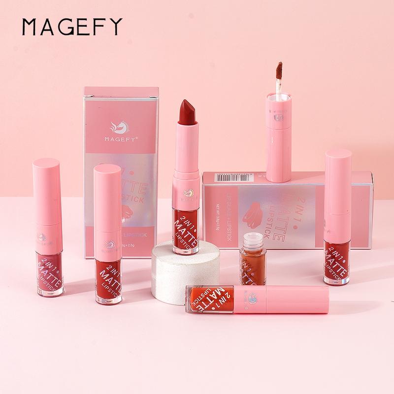 【CUCI GUDANG】MAGEFY 2-IN-1 Lipstik  / Matte Liquid Lipstick / Lip Lembut Tahan Lama Pelembab Pigmentasi Tinggi 12 Colors 8016 3