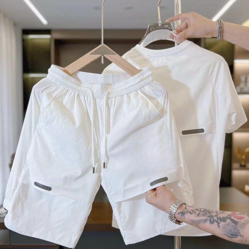 Product Introduction of Bộ Đồ Thể Thao Đi Chơi Mùa Hè, Áo Phông Và Quần Đùi Lụa Lạnh Khâu Thoáng Khí, Đàn Hồi Cao, Dáng Rộng Vừa Vặn, Nhanh Khô, Dành Cho Nam Giới Sport 4
