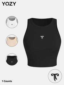 YOZY Women's Bow Embroidery Ribbed Tank Top, Fashion Casual Sleeveless Round Neck Top for Daily Wear, Fashion Ladies Clothes for All Seasons
