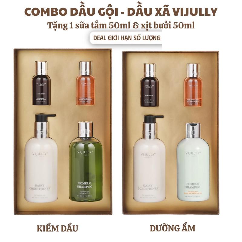 [ Tặng Kèm Quà ] COMBO DẦU GỘI 350ML - DẦU XẢ 350ML  hỗ trợ giúp tóc phục hồi - hỗ trợ mềm mượt - gội kiềm dầu, dưỡng ẩm - hỗ trợ giảm rụng, mọc tóc, giảm gàu, biotin, b5 chăm sóc tóc ViJully Dưỡng Tóc Dùng cho cả Nam & Nữ tinh  daubuoi Women