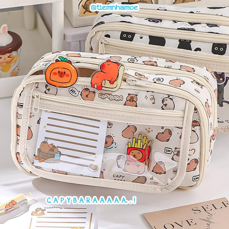 Túi bút, túi đựng bút Capybara 9 ngăn phong cách đáng yêu, phù hợp học sinh sinh viên