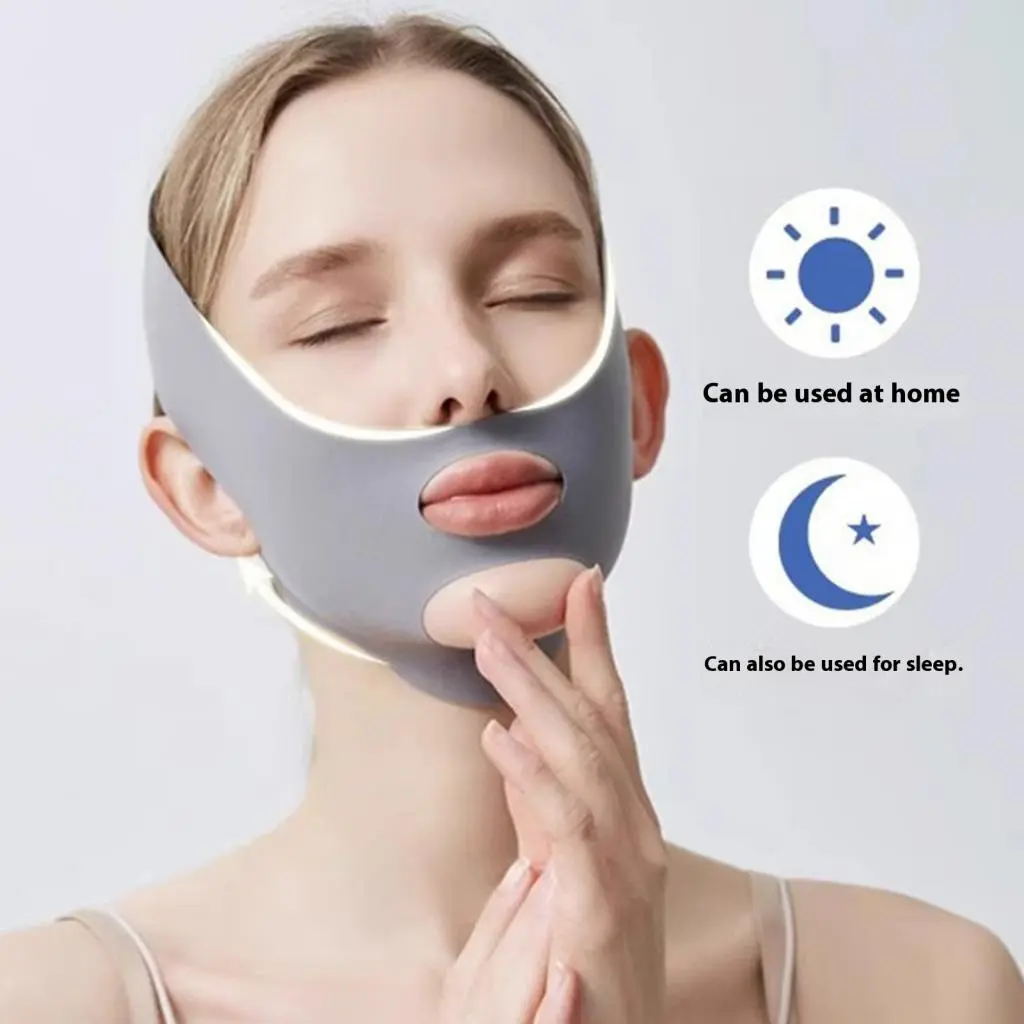 Xadnywa- Ice Silk Fabric Face Guard Face Guard for All Face Shapes V-shaped Lifting Face Guard Breathable Ice Silk Fabric Adjustable Strap Contoured Jawline Double Chin Remover 3d