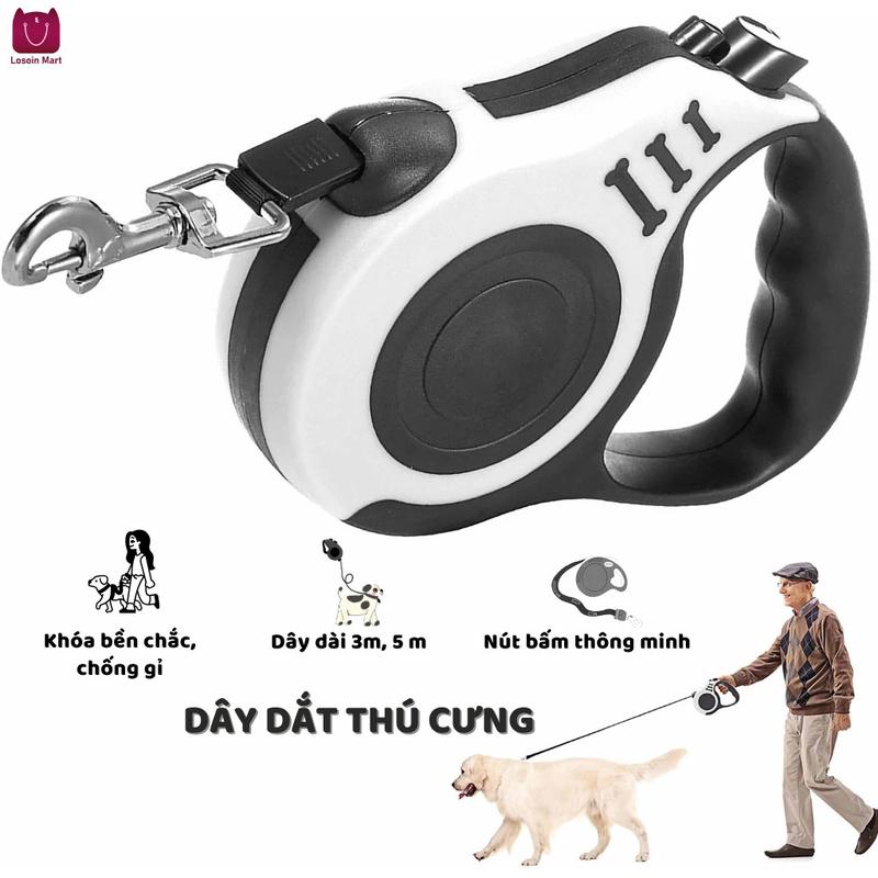 Dây dắt chó mèo tự động chiều dài dây 3m và 5m móc khóa xoay 360 độ không bị rối dây xích dắt chó cỡ nhỏ và vừa có tay cầm