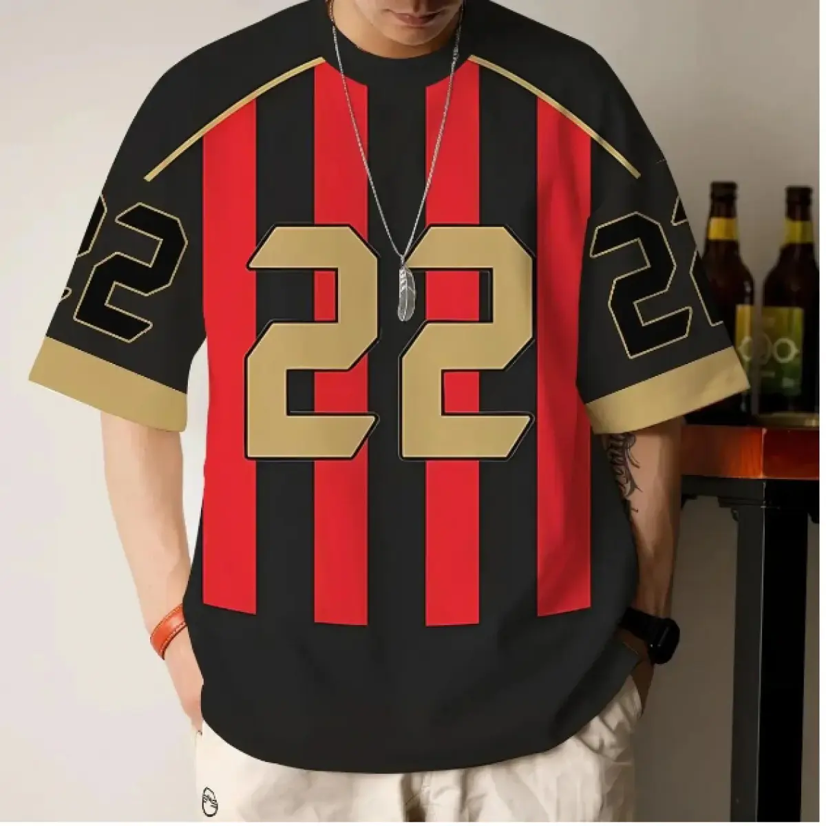 Summer short-sleeved men's and women's casual sports striped stitching shooting ball hip-hop loose quick-drying T-shirt