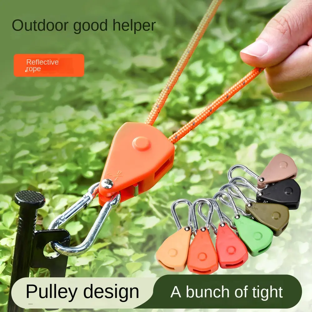 Dụng cụ điều chỉnh dây buộc chống gió, có ròng rọc, để buộc và thắt chặt tán