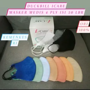 READY DUCKBILL 4 PLY ICARE DUCKBILL ICARE PREMIUM HITAM PUTIH ABU ABU BIRU MUDA LIGHT BLUE KUNING ISI 50 LBR